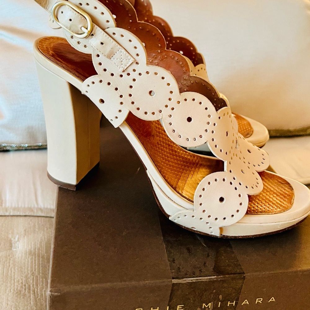 Chie Mihara Cream Slingback Heels with Block Heel